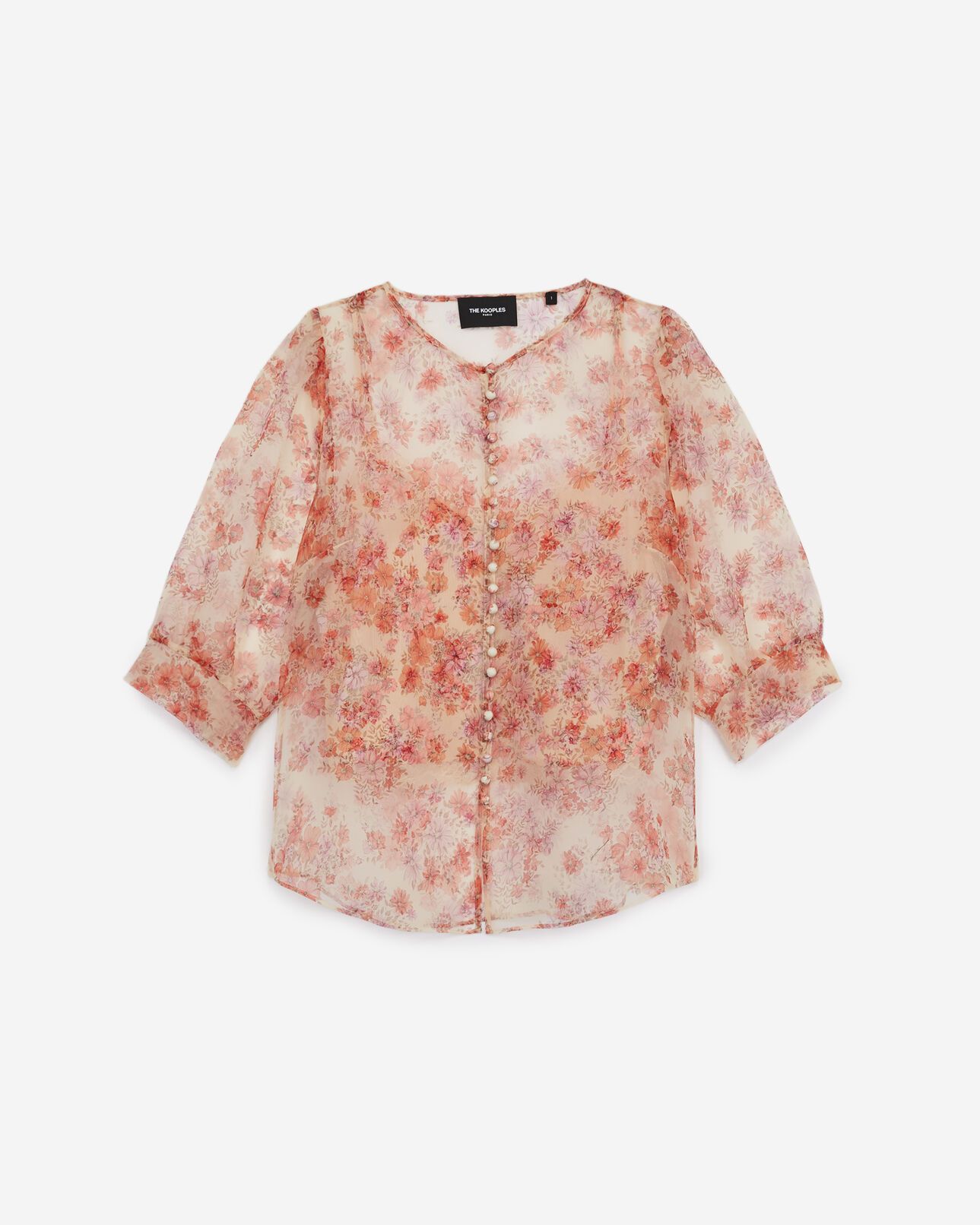 The Kooples WOMEN LIGHT PINK fitted floral printed see-through top