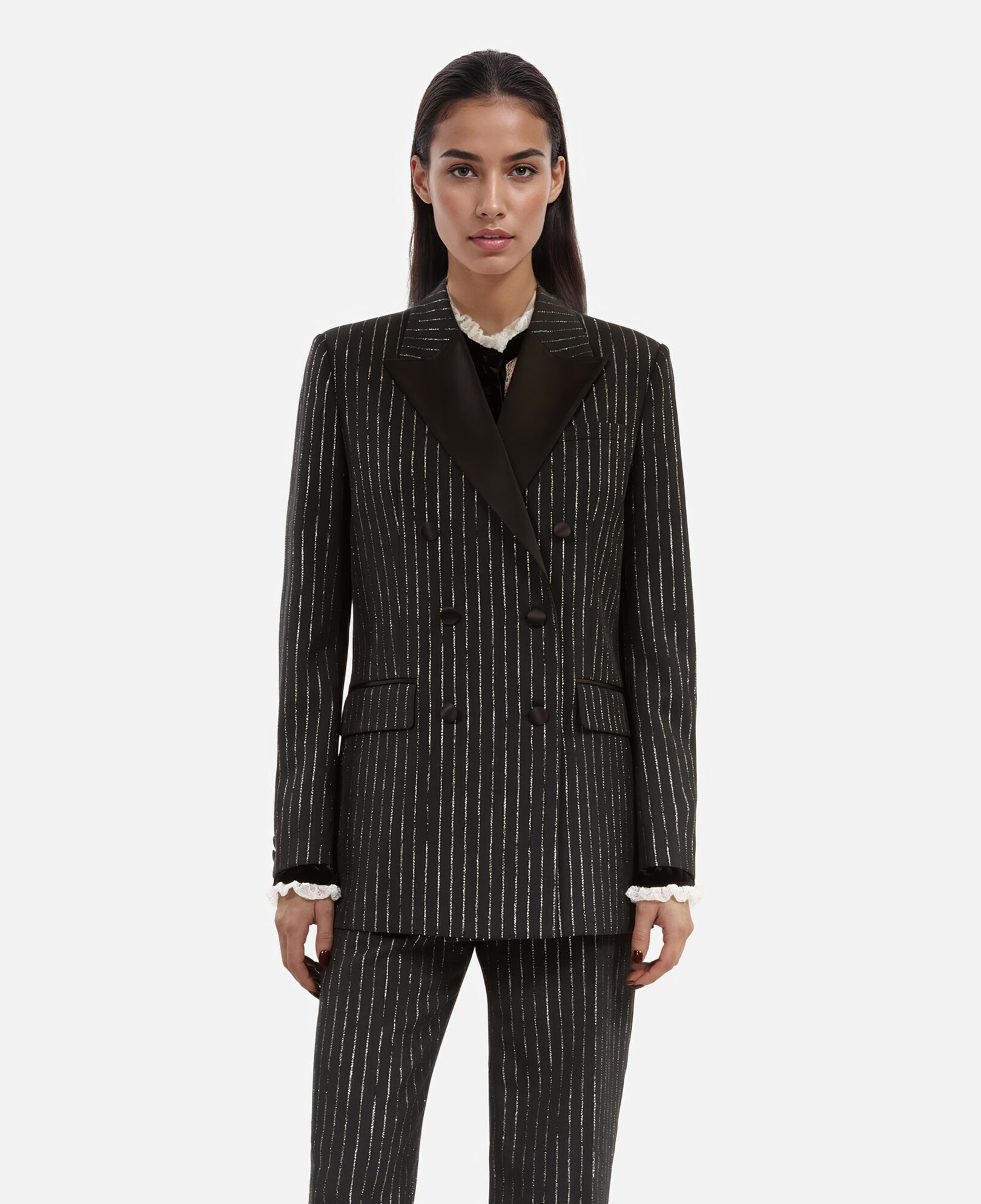 The Kooples FEMME BLACK veste tailleur à rayures noire