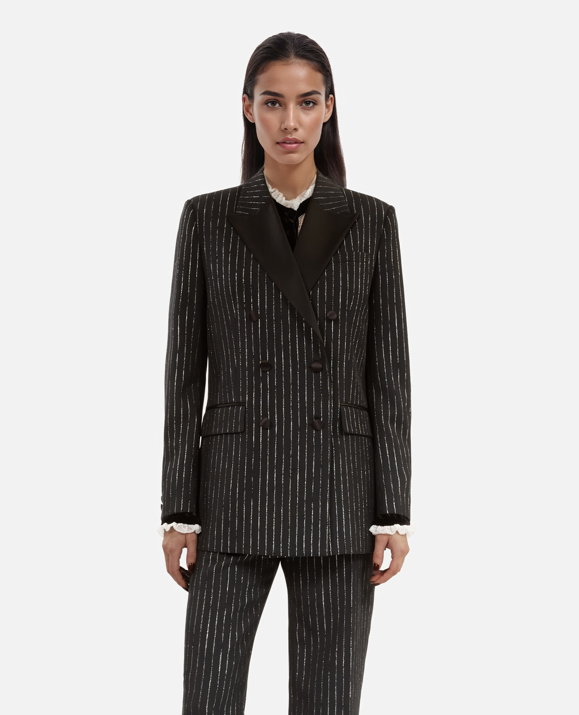 Veste tailleur à rayures noire, BLACK, hi-res image number null