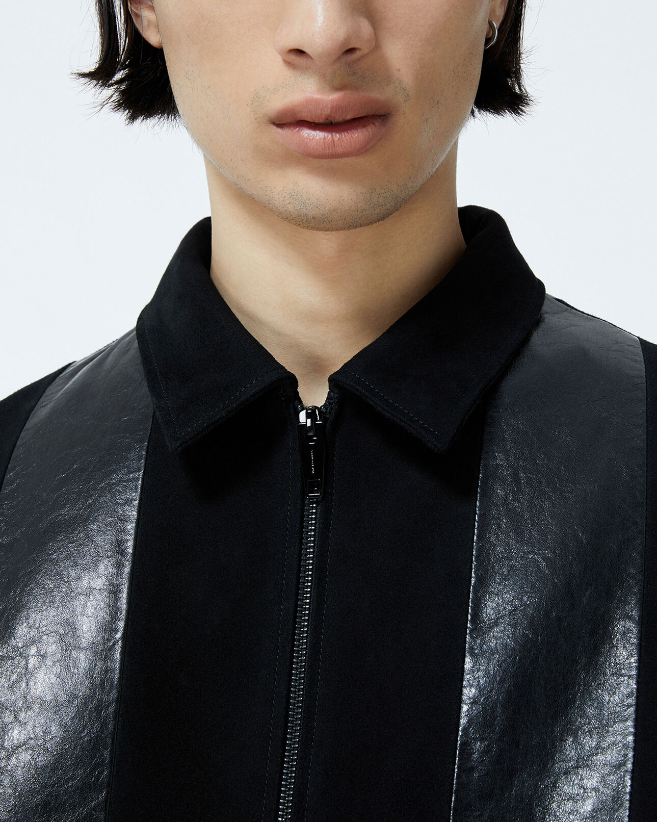 The Kooples MEN BLACK black leather jacket with contrasting stripes