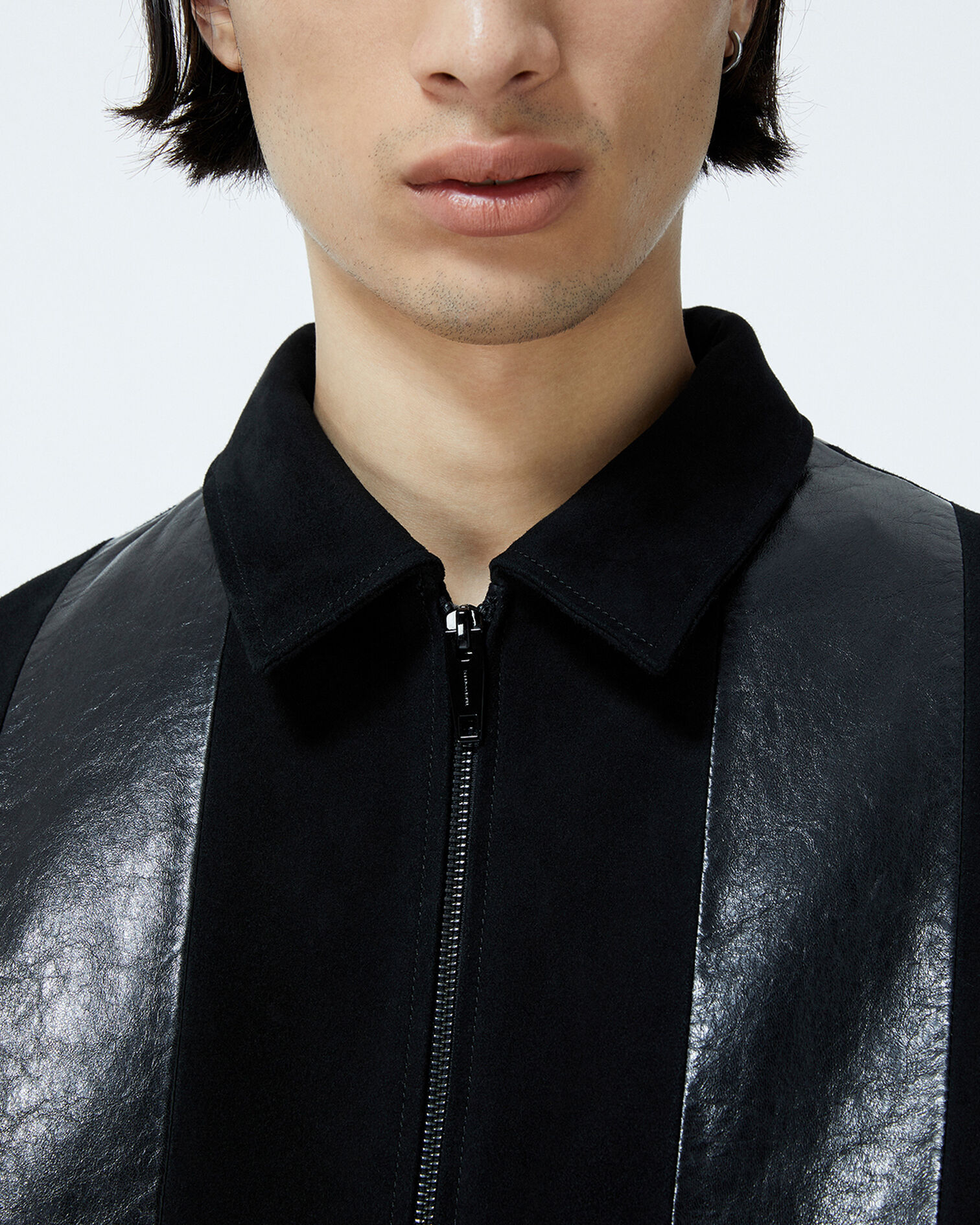 Black leather jacket with contrasting stripes, BLACK, hi-res image number null