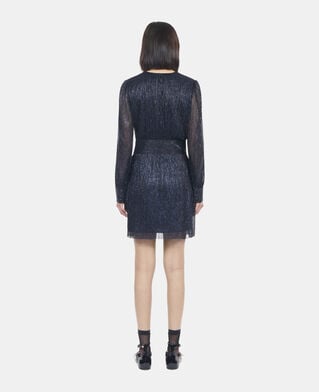The Kooples WOMEN DARK NAVY navy blue metallic jersey short dress