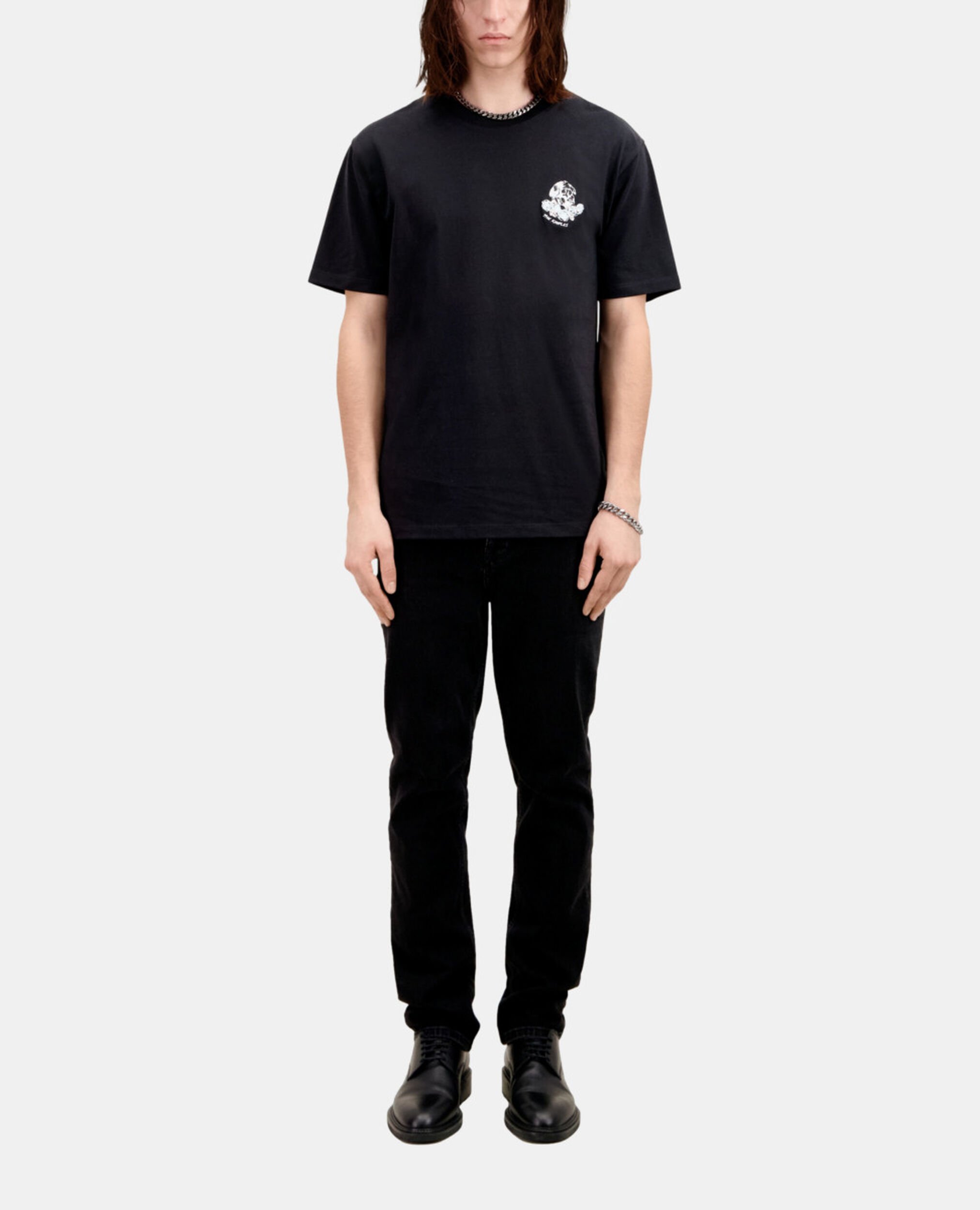 Men's black t-shirt with vintage skull embroidery, BLACK, hi-res image number null