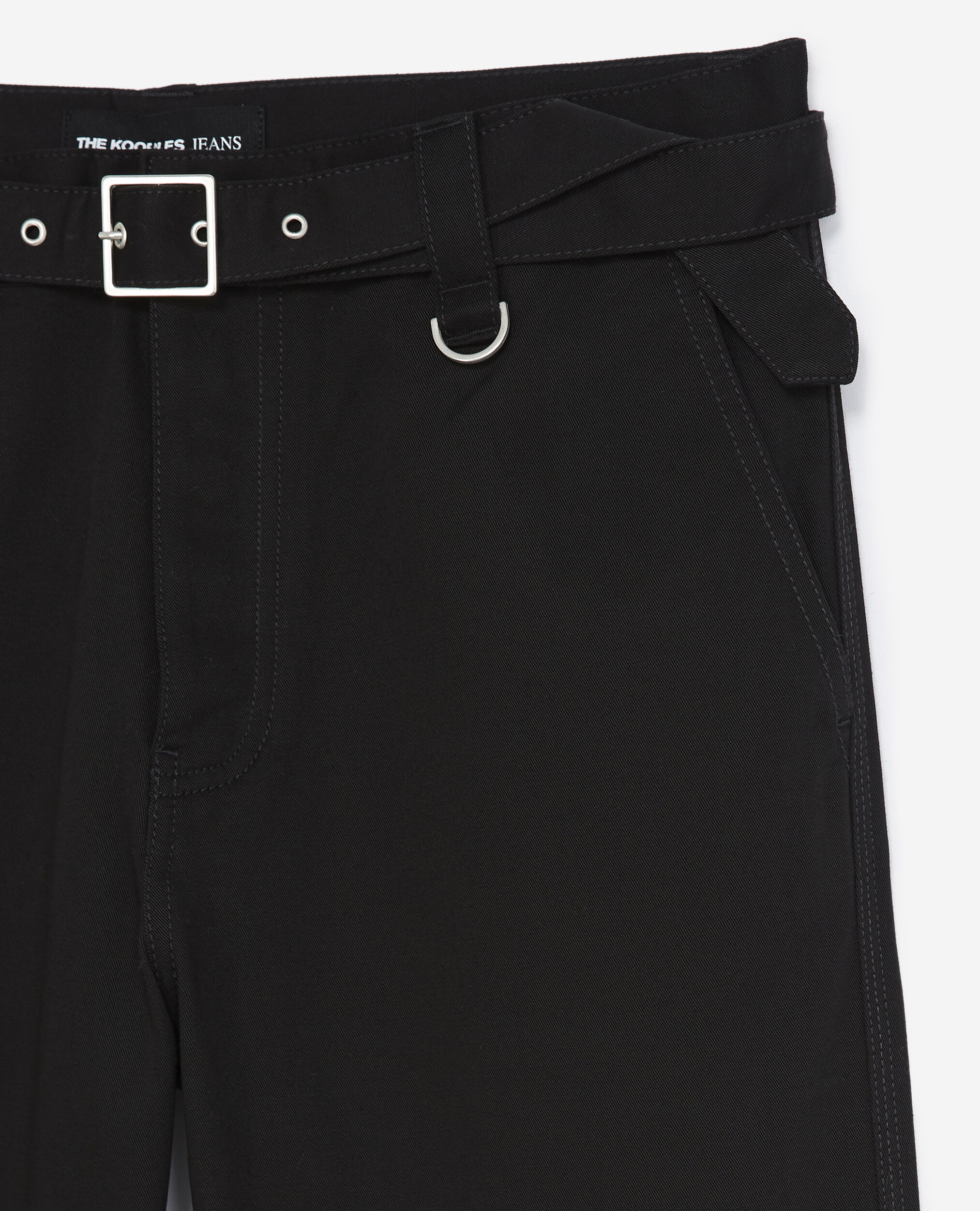 Straight-cut black trousers with belt, BLACK, hi-res image number null