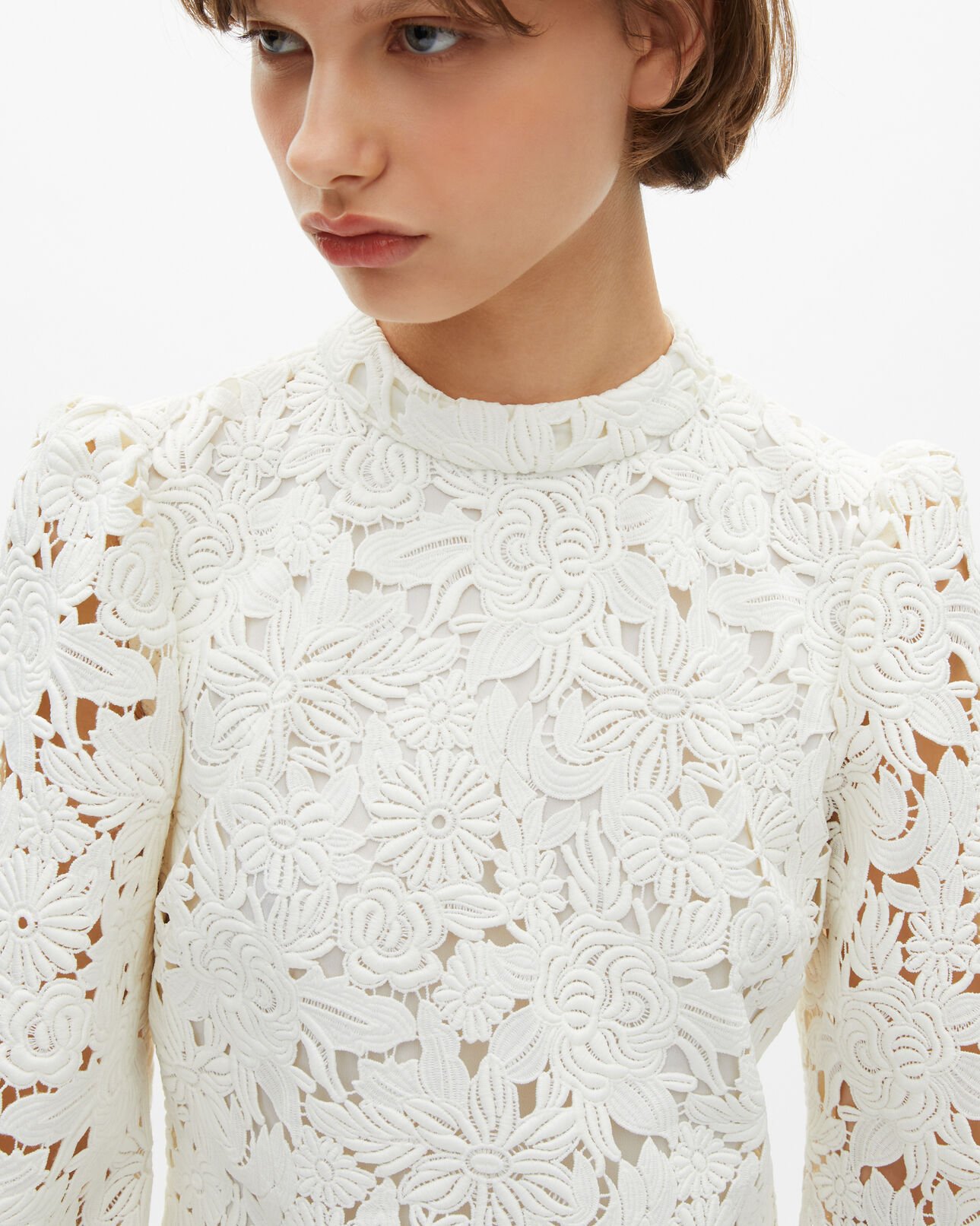 The Kooples DAMEN ECRU kurzes kleid aus ecrufarbener blumenspitze