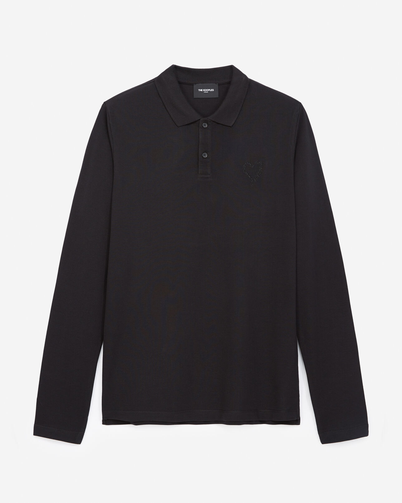 The Kooples MEN BLACK black long sleeve polo with embroidered heart