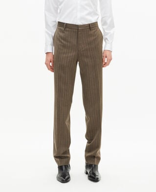 The Kooples HOMME LIGHT BROWN pantalon de costume droit &agrave; rayures marron