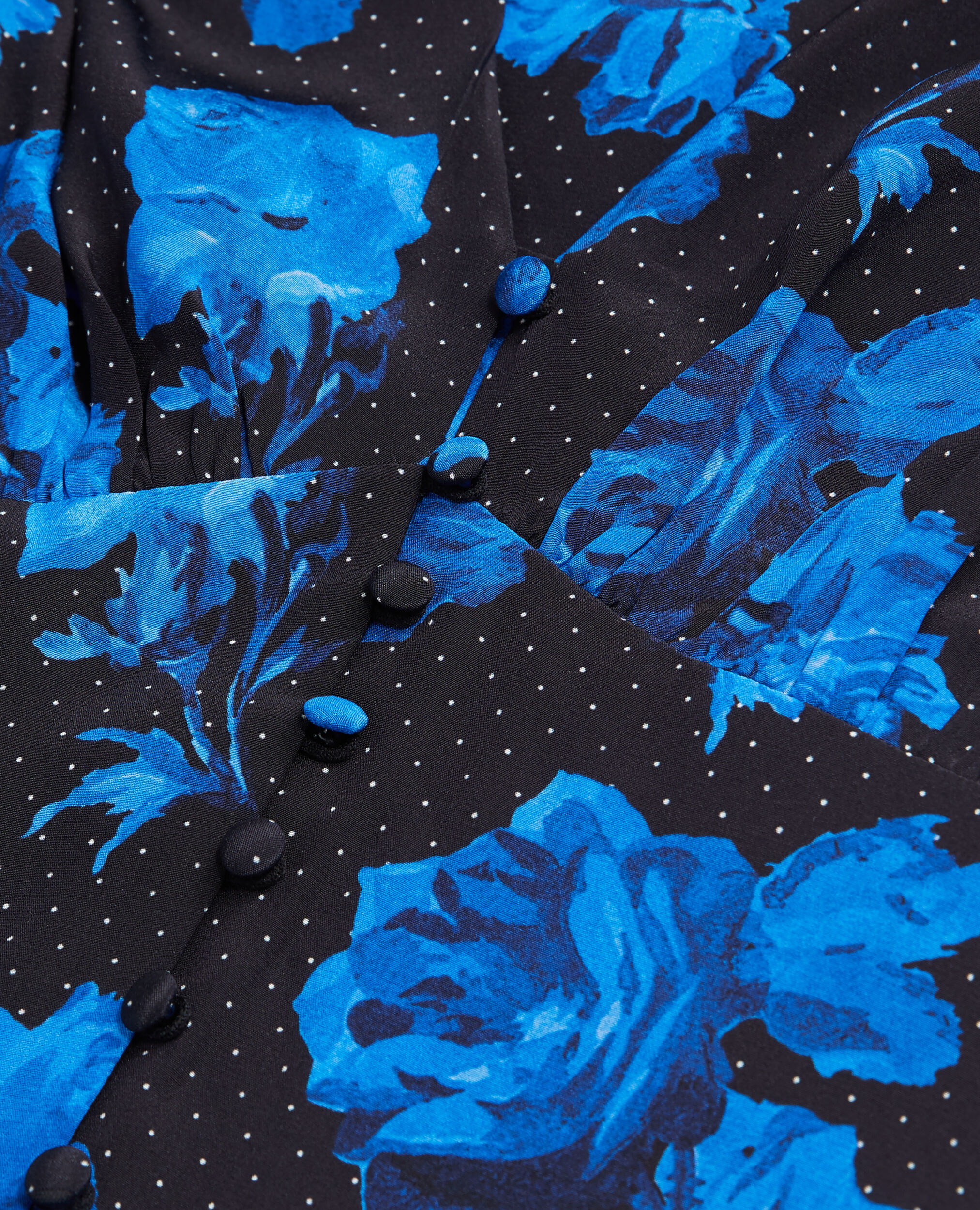 Long printed silk dress with buttoning, BLACK BLUE, hi-res image number null