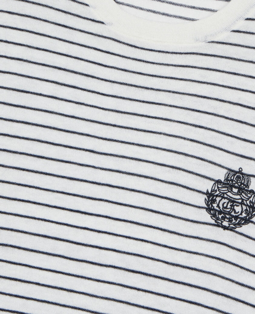 The Kooples HOMME WHITE / BLUE pull blason &agrave; rayures en laine et cachemire