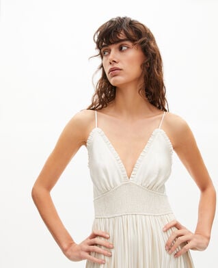 The Kooples FEMME LIGHT BEIGE robe longue pliss&eacute;e &eacute;crue