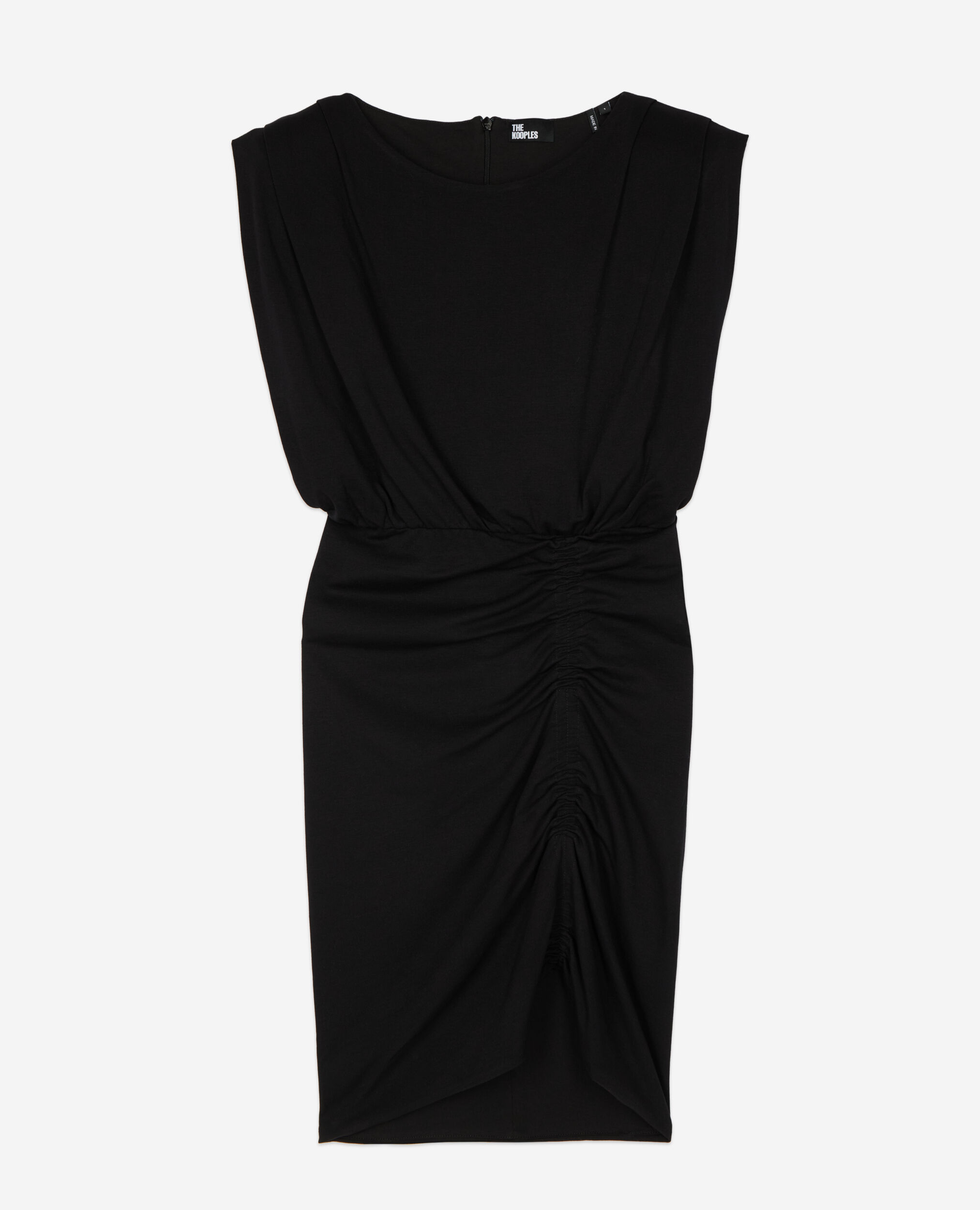 Schwarzes kurzes Kleid mit Raffungen, BLACK, hi-res image number null