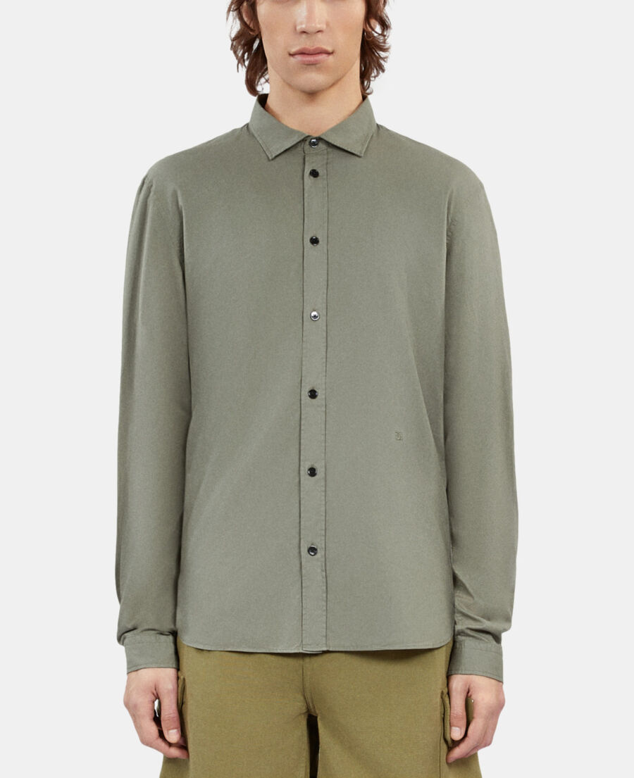 The Kooples HERREN WOOD KAKI gr&uuml;nes hemd aus baumwollvoile