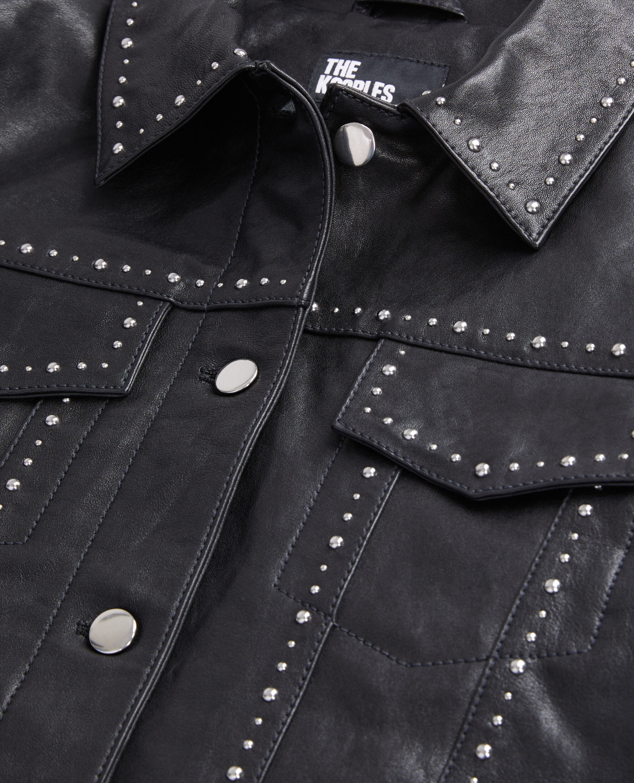 Black leather jacket with studs, BLACK, hi-res image number null