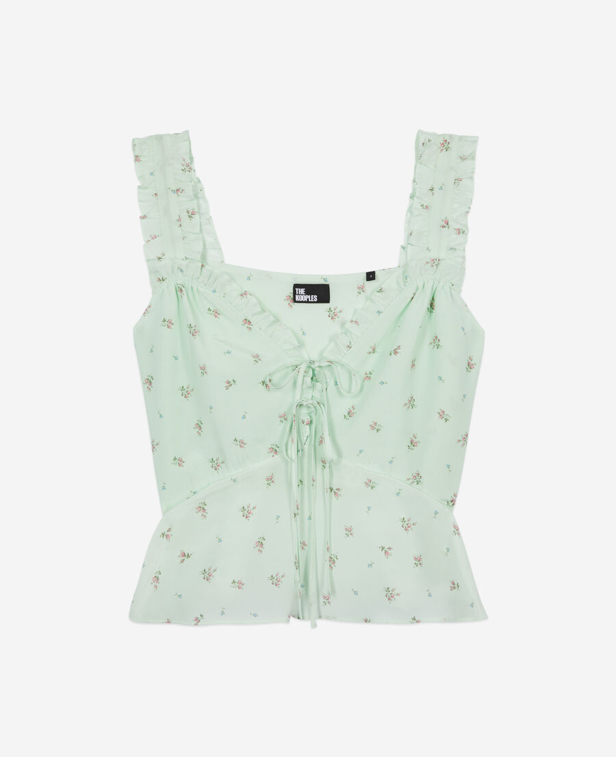 The Kooples FEMME GREEN top fleuri avec volants en soie