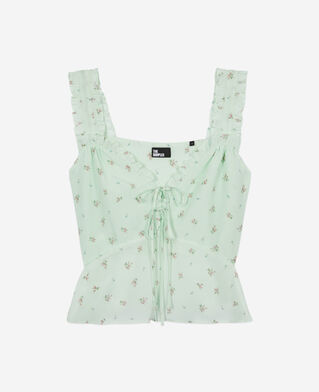 The Kooples FEMME GREEN top fleuri avec volants en soie