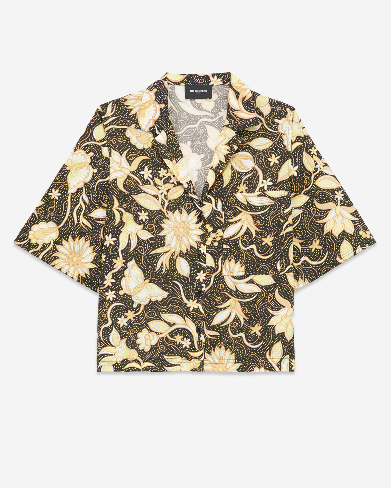 Short-sleeve black cotton shirt with print, BLACK, hi-res image number null