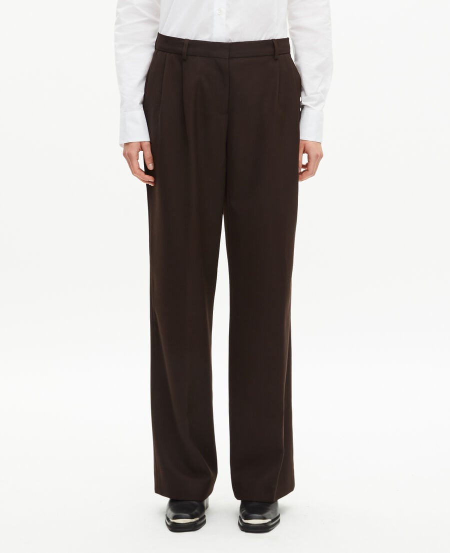 The Kooples FEMME BROWN pantalon tailleur large en laine mélangée marron