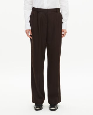 The Kooples FEMME BROWN pantalon tailleur large en laine mélangée marron