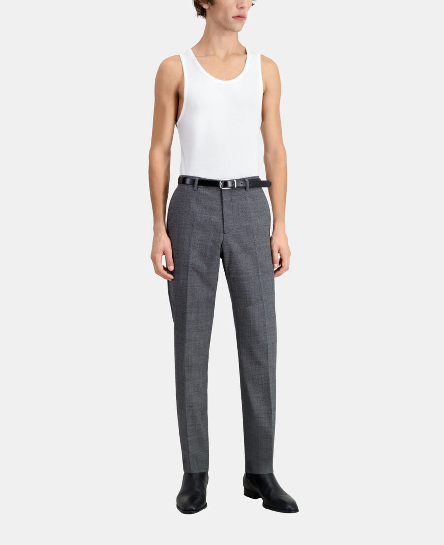 black micro-pattern wool suit trousers