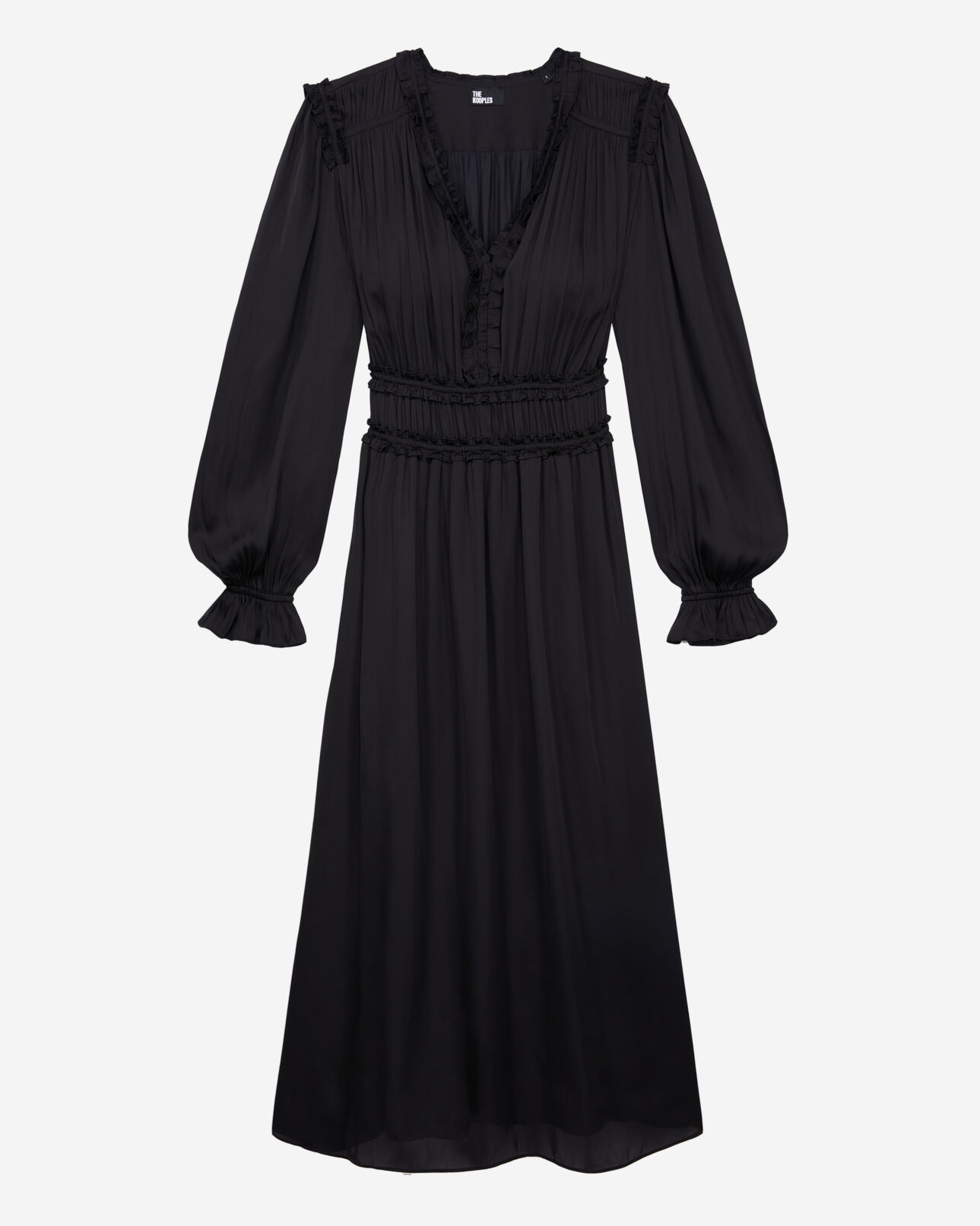 The Kooples FEMME BLACK robe longue noire avec fronces