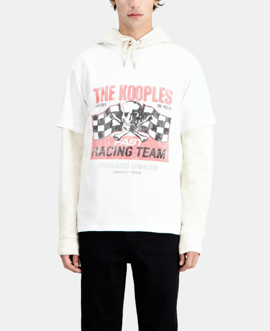 The Kooples H WHITE men's white t-shirt with racing skull serigraphy