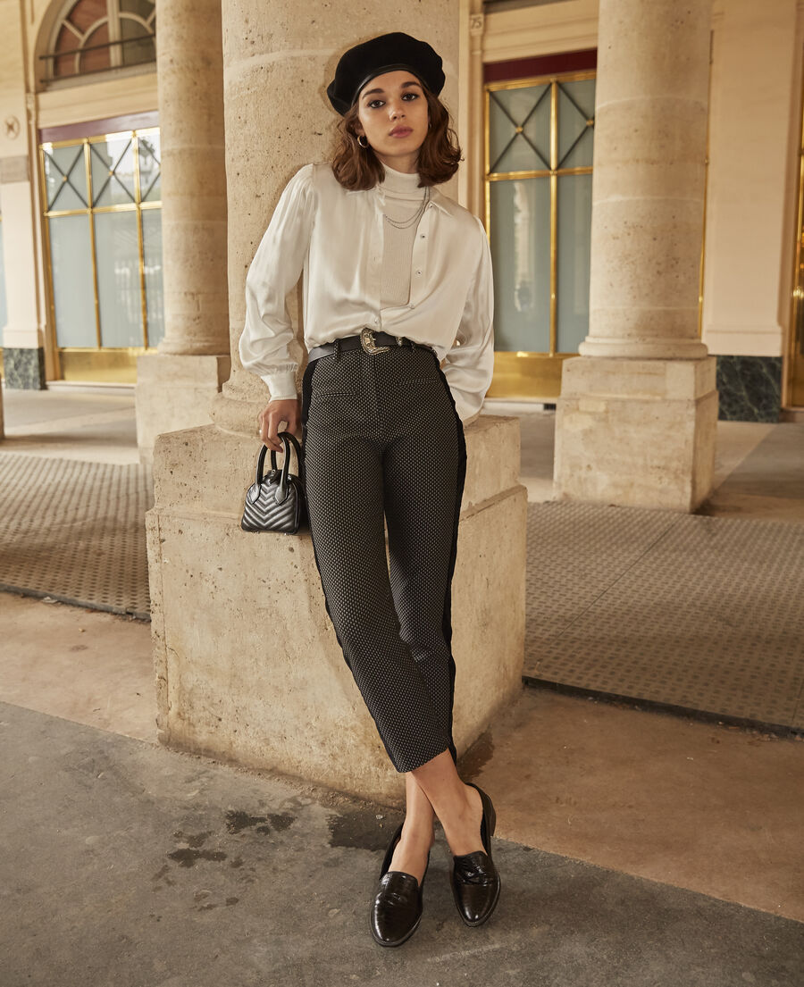 flowing trousers with print, graphic