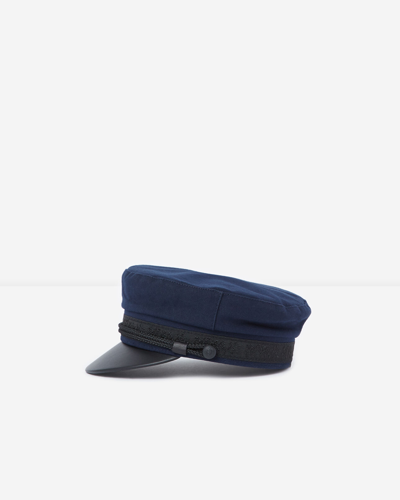 The Kooples FEMME NAVY casquette luxe bleue à visière en cuir noir