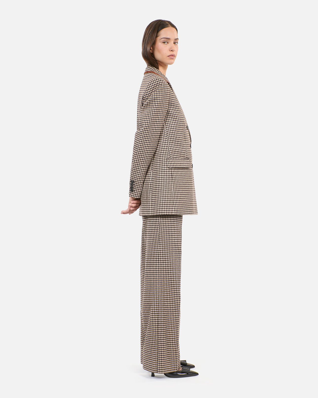 The Kooples WOMEN ECRU BLACK vichy check suit jacket