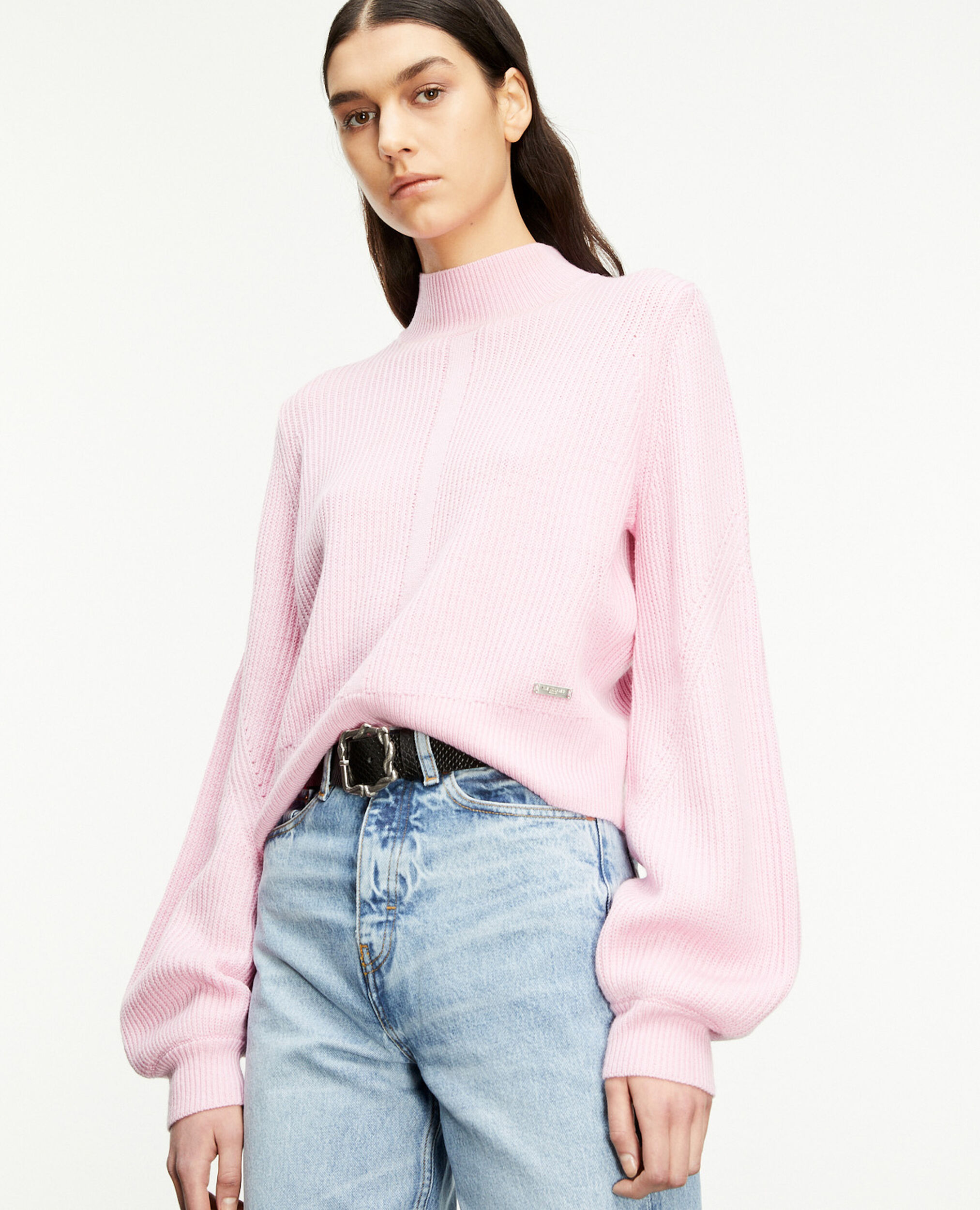 Pull laine mérinos rose clair ample, PINK, hi-res image number null
