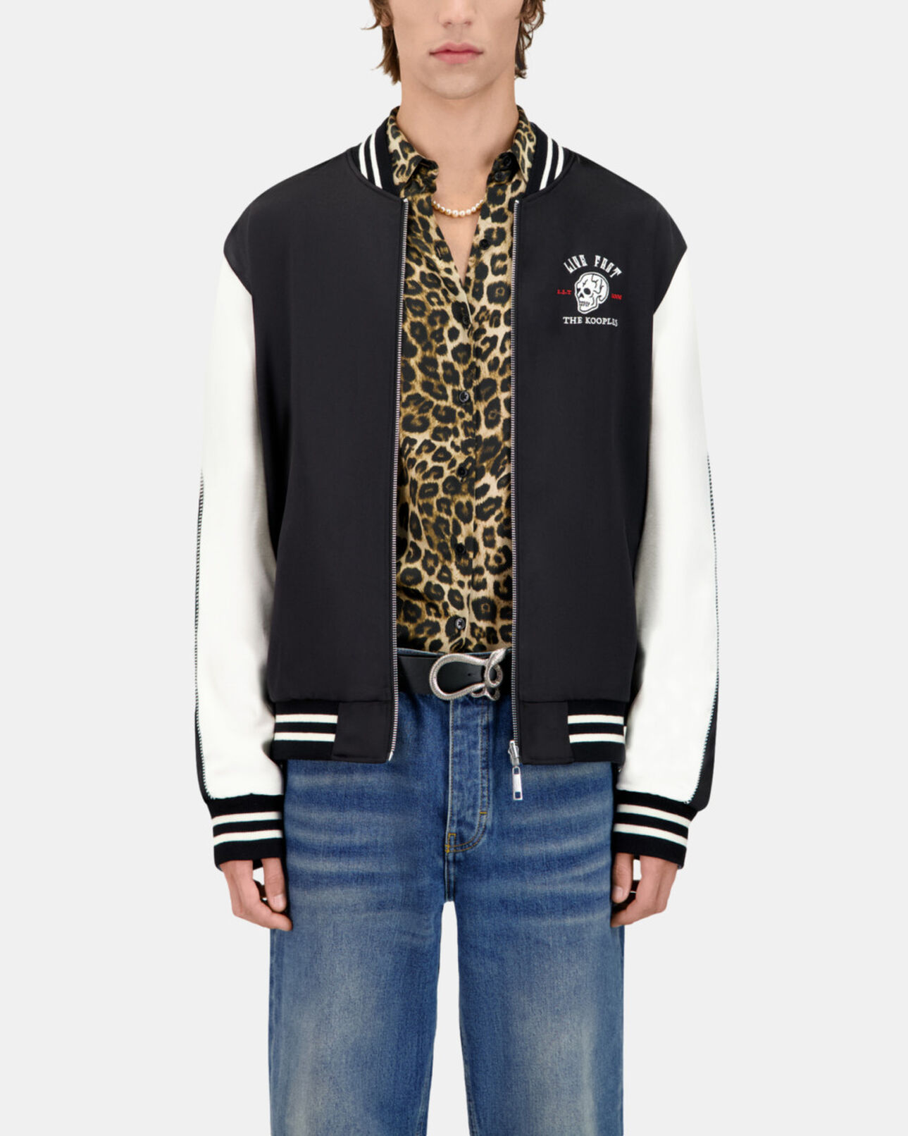 The Kooples MEN BLACK satin black reversible jacket with tiger embroidery