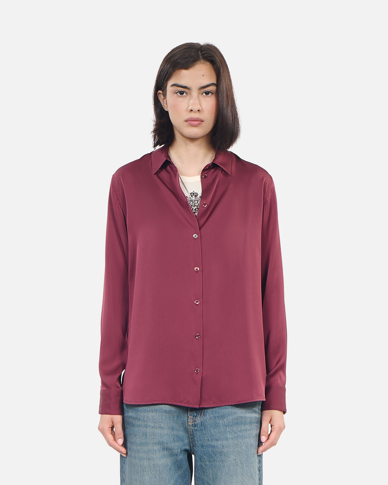 The Kooples WOMEN BURGUNDY burgundy silk shirt