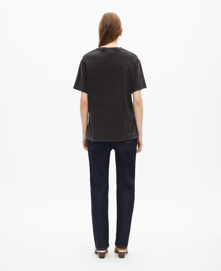 The Kooples WOMEN BLACK WASHED t-shirt with faded black screen print