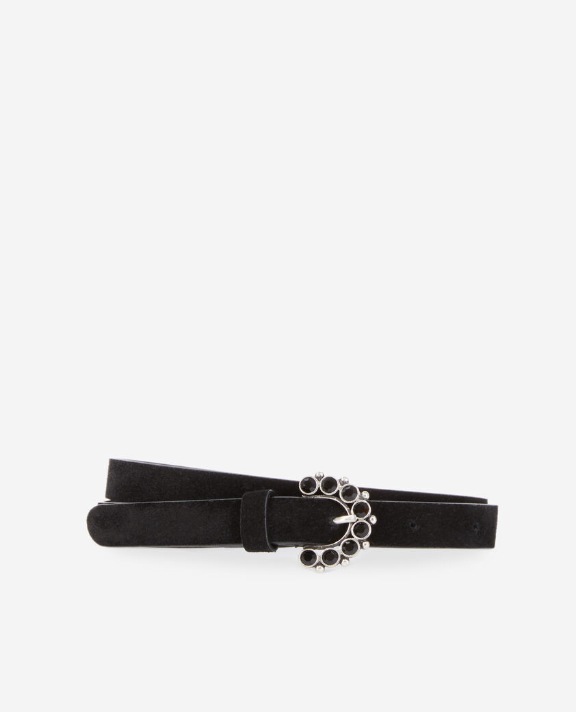The Kooples WOMEN null black leather belt with rhinestone buckle