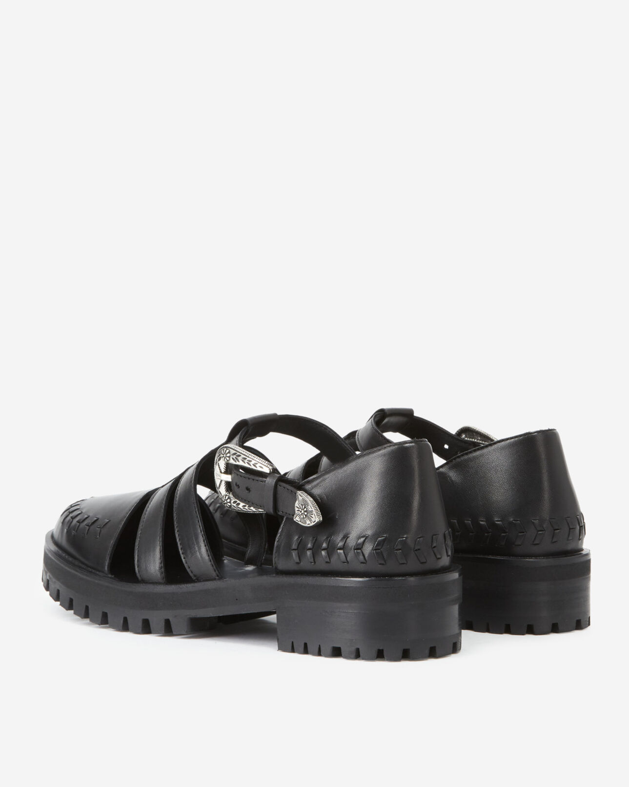 The Kooples FEMME BLACK sandales plates noires cuir lisse western