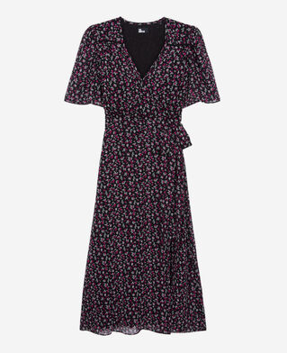 The Kooples FEMME BLACK / PINK robe portefeuille longue imprimée