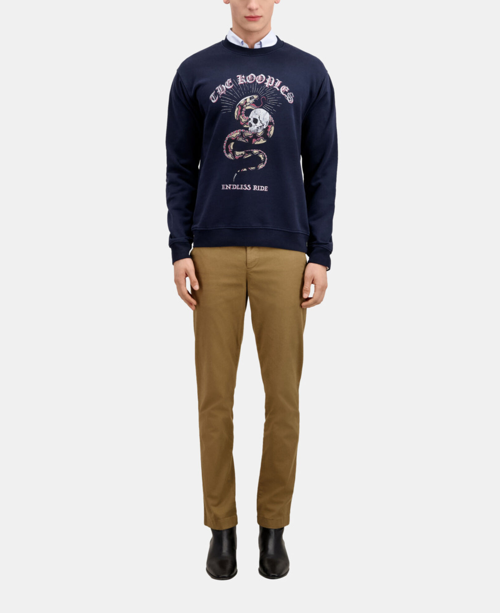 The Kooples MEN WASHED NAVY navy blue sweatshirt with sneaky snake serigraphy