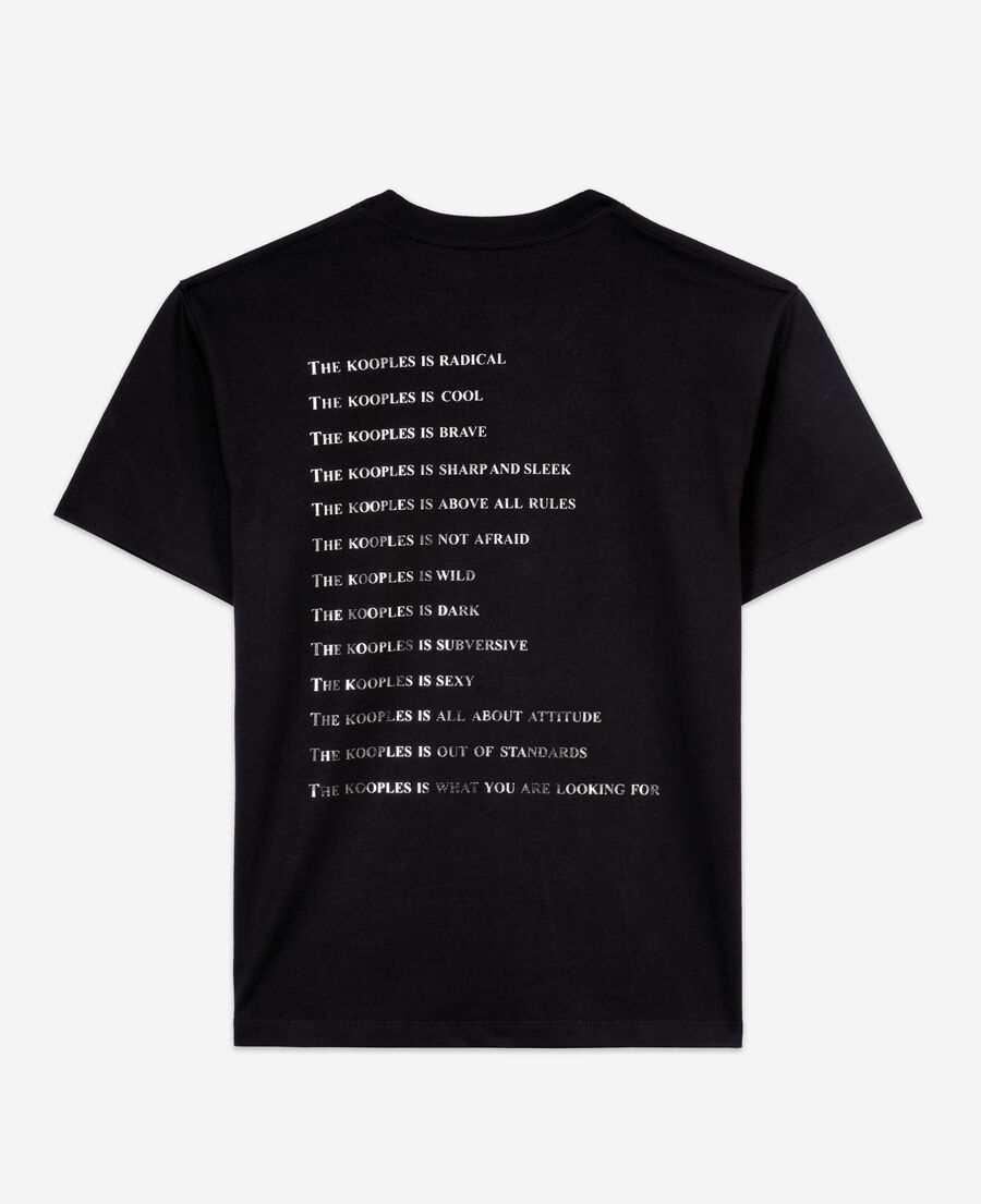 schwarzes t-shirt „what is“ mit strassbesatz