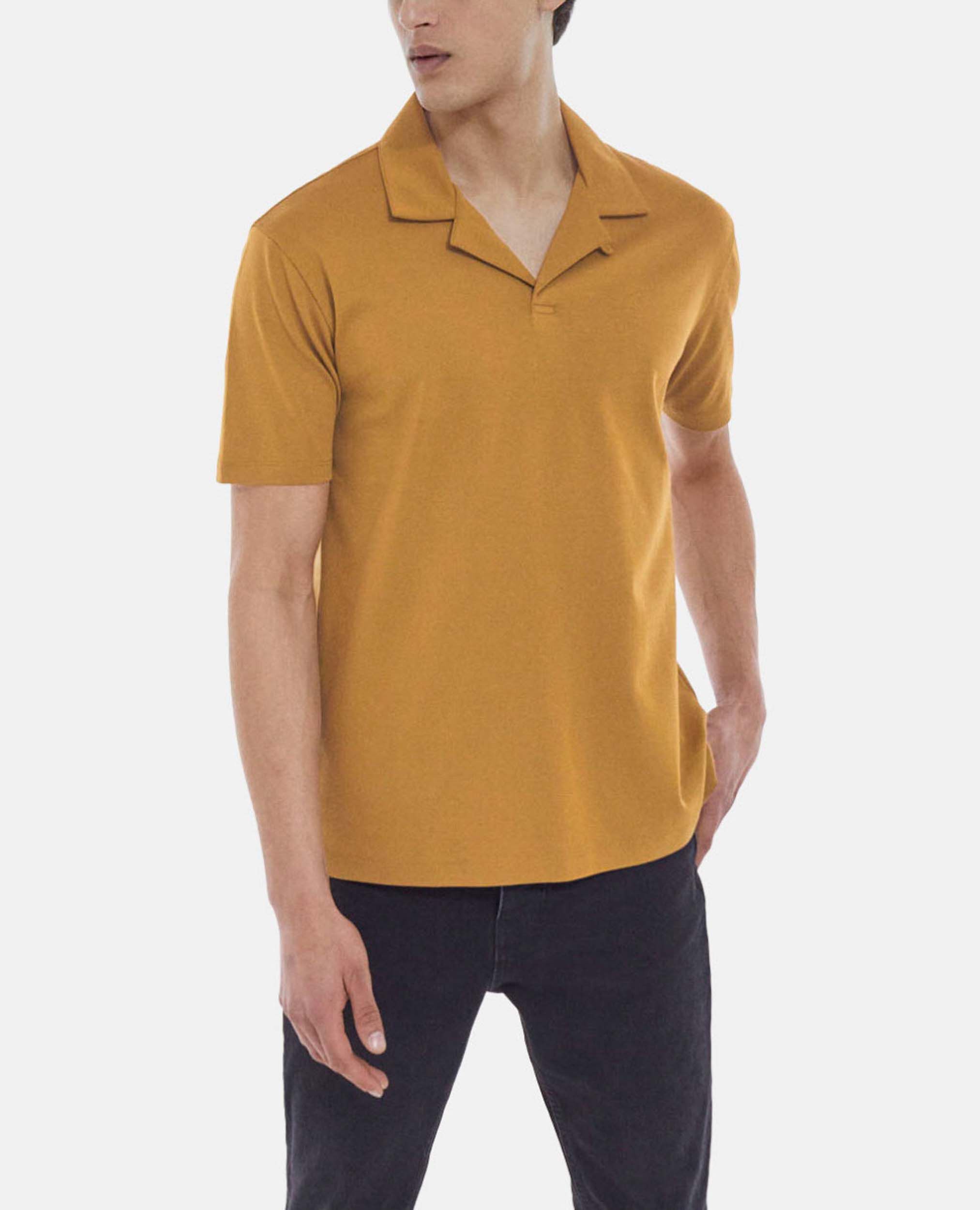 Brown cotton polo with Cuban collar