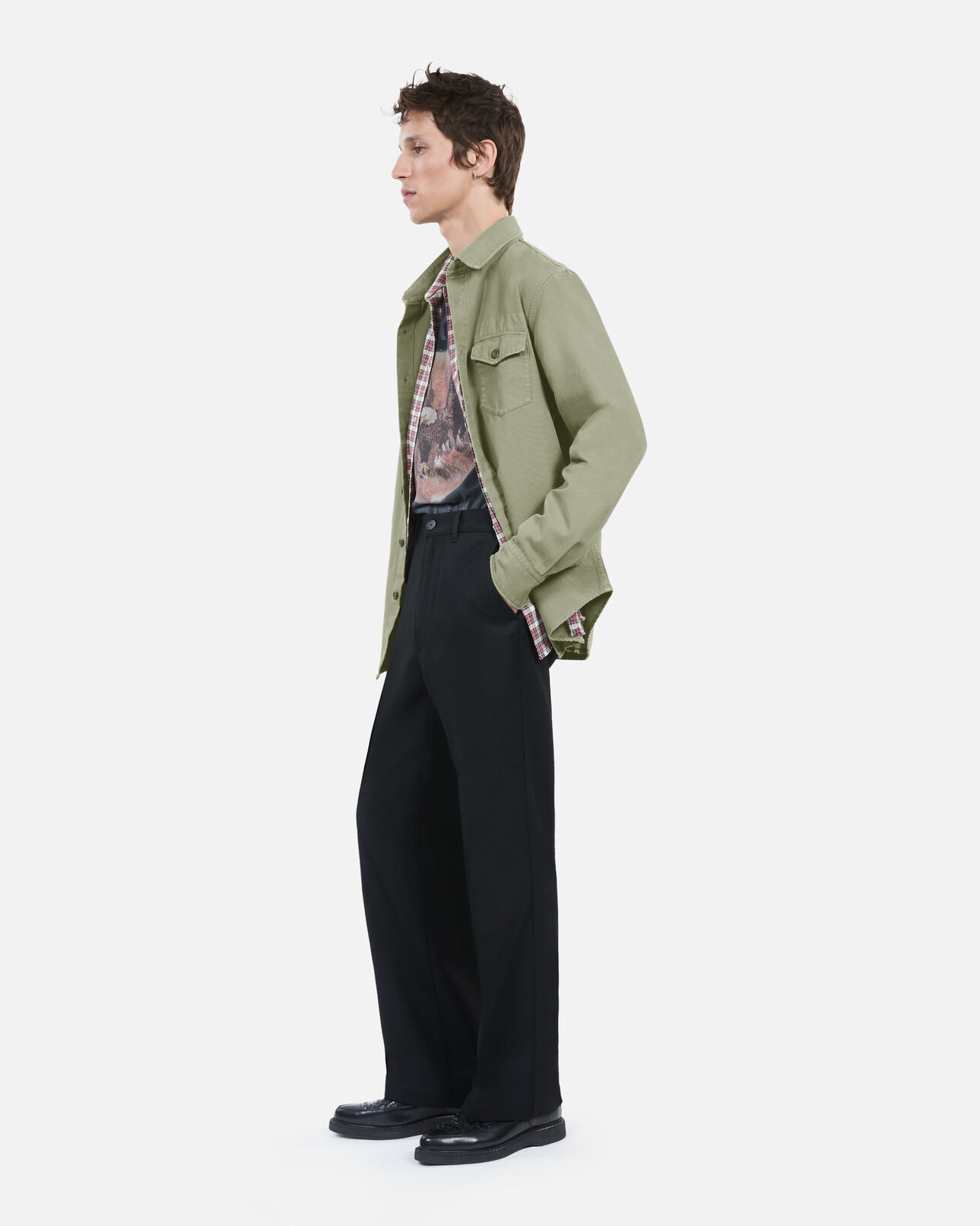 The Kooples HERREN OLIVE khakifarbenes hemd aus denim