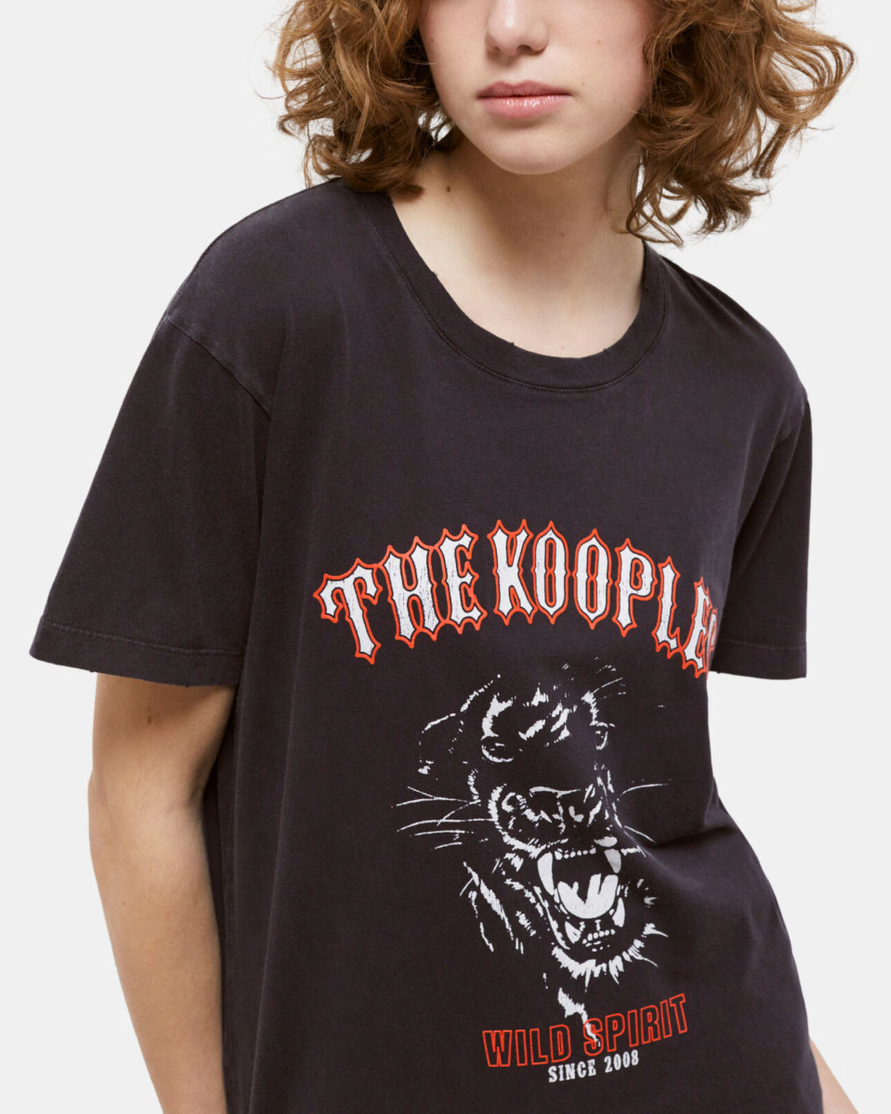 The Kooples F BLACK WASHED women's black screen print t-shirt