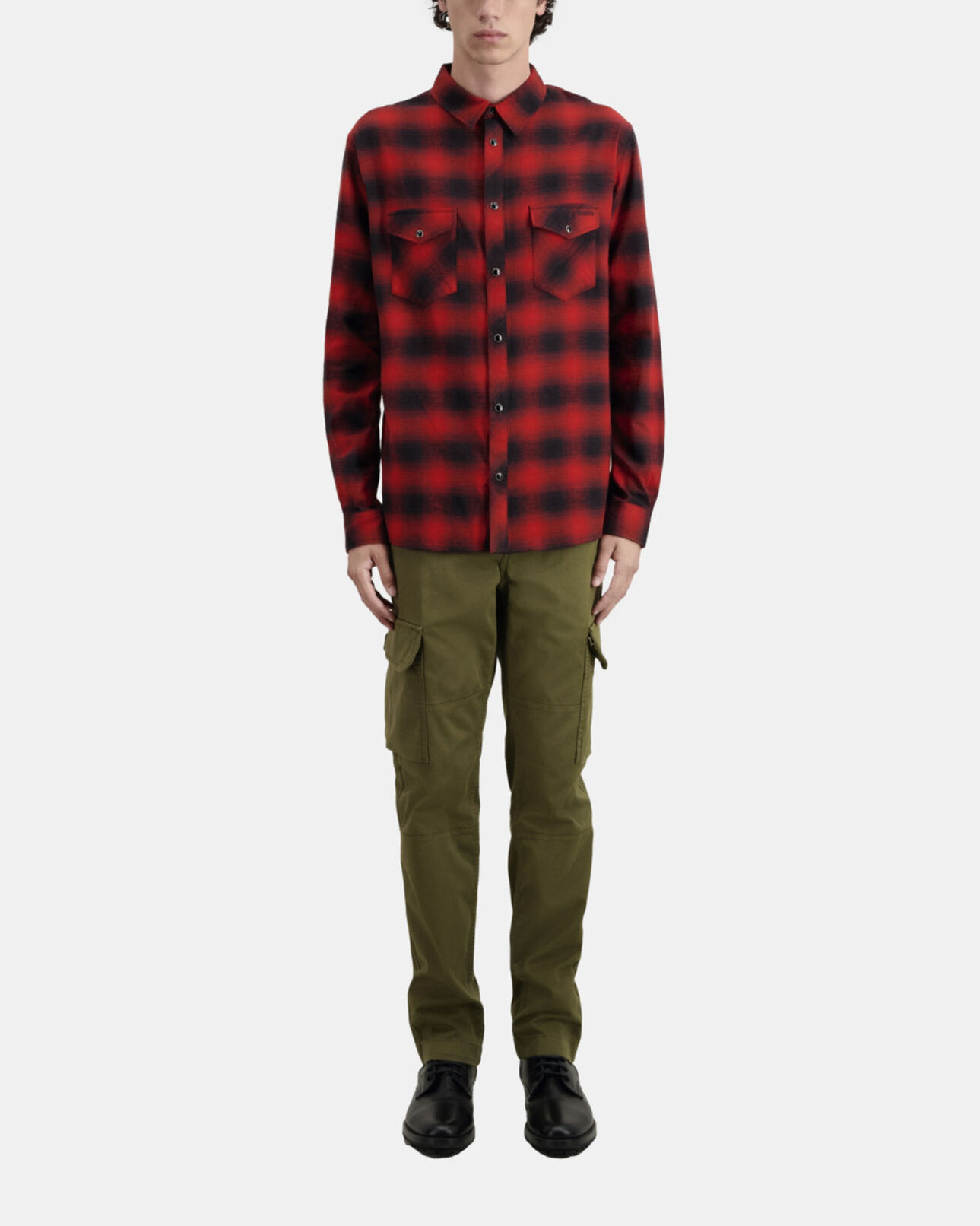 The Kooples HOMME BLACK - RED chemise à carreaux rouges et noirs