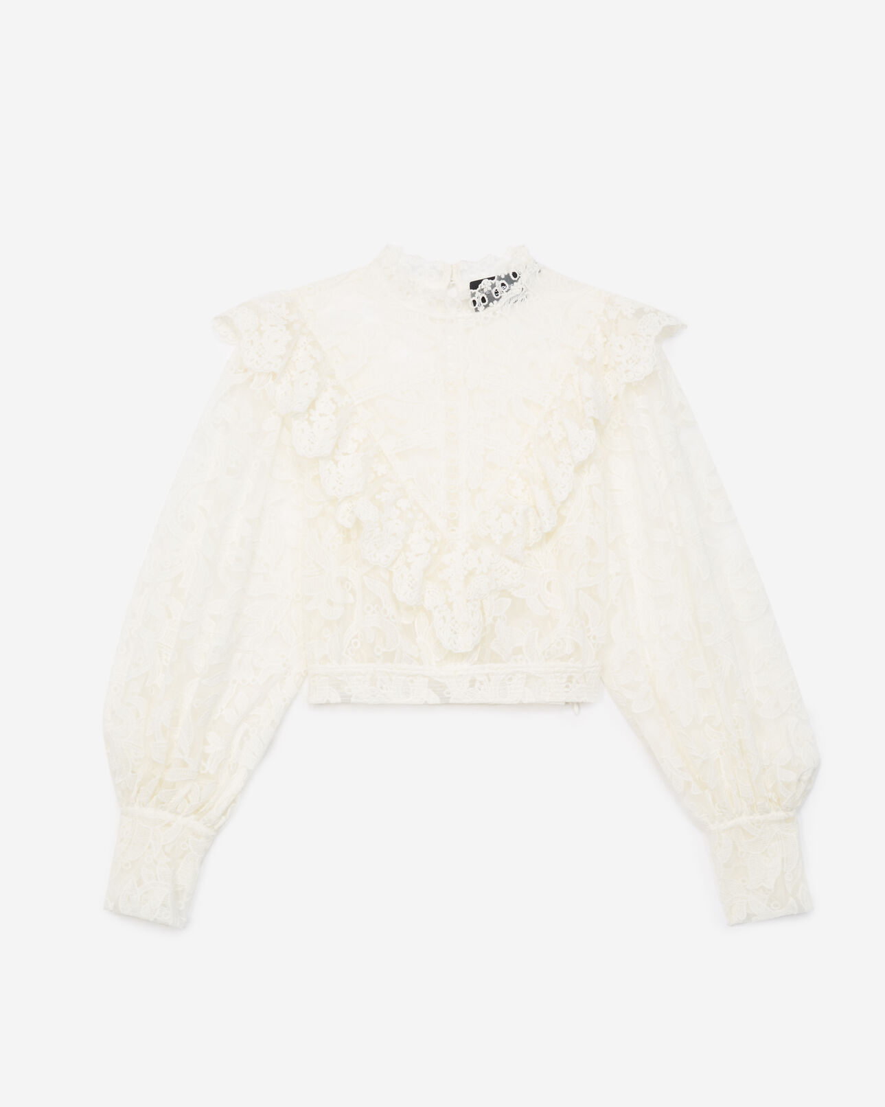 The Kooples DAMEN ECRU ecrufarbenes spitzentop mit plastron-detail