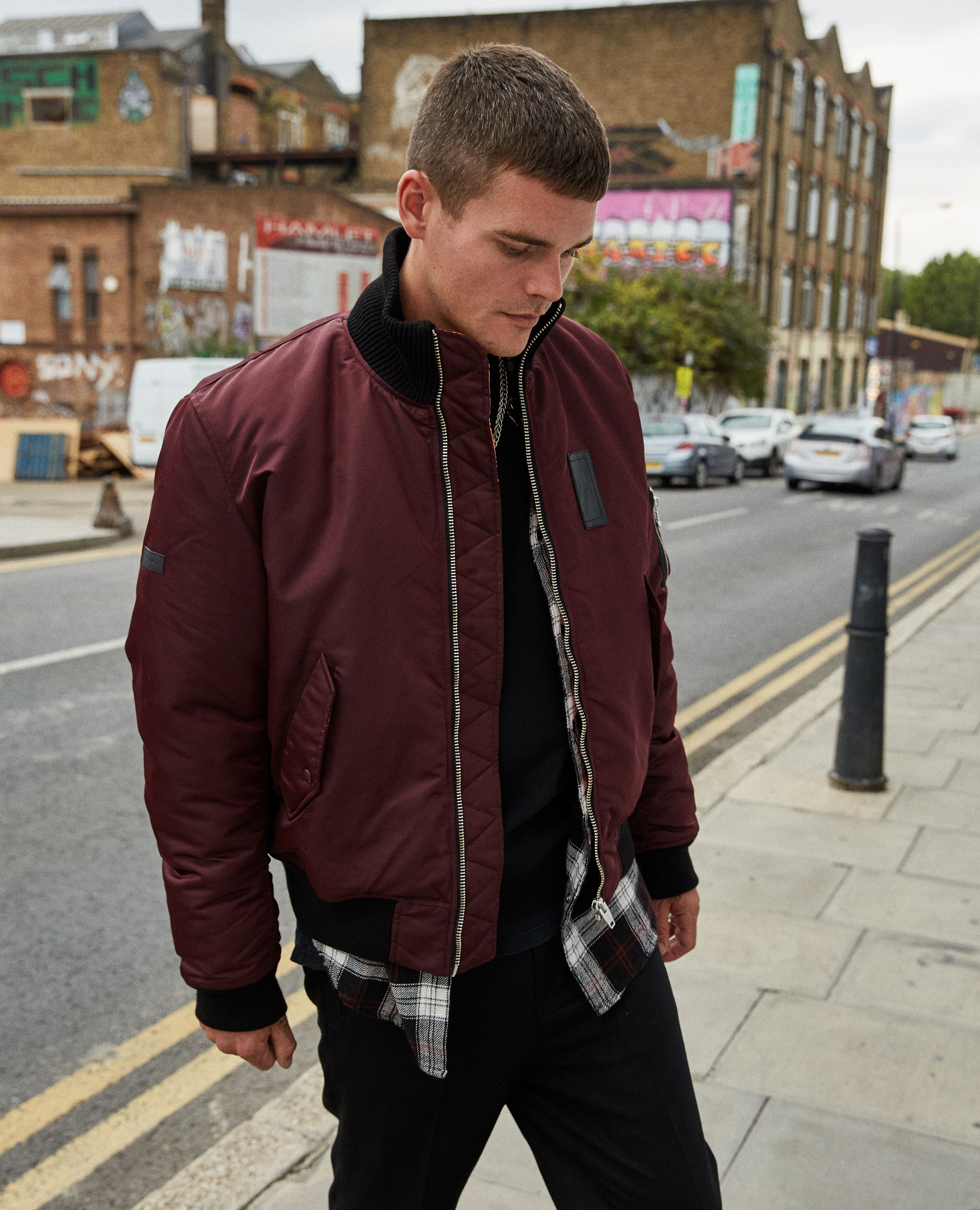Red bomber new arrivals jacket outfit