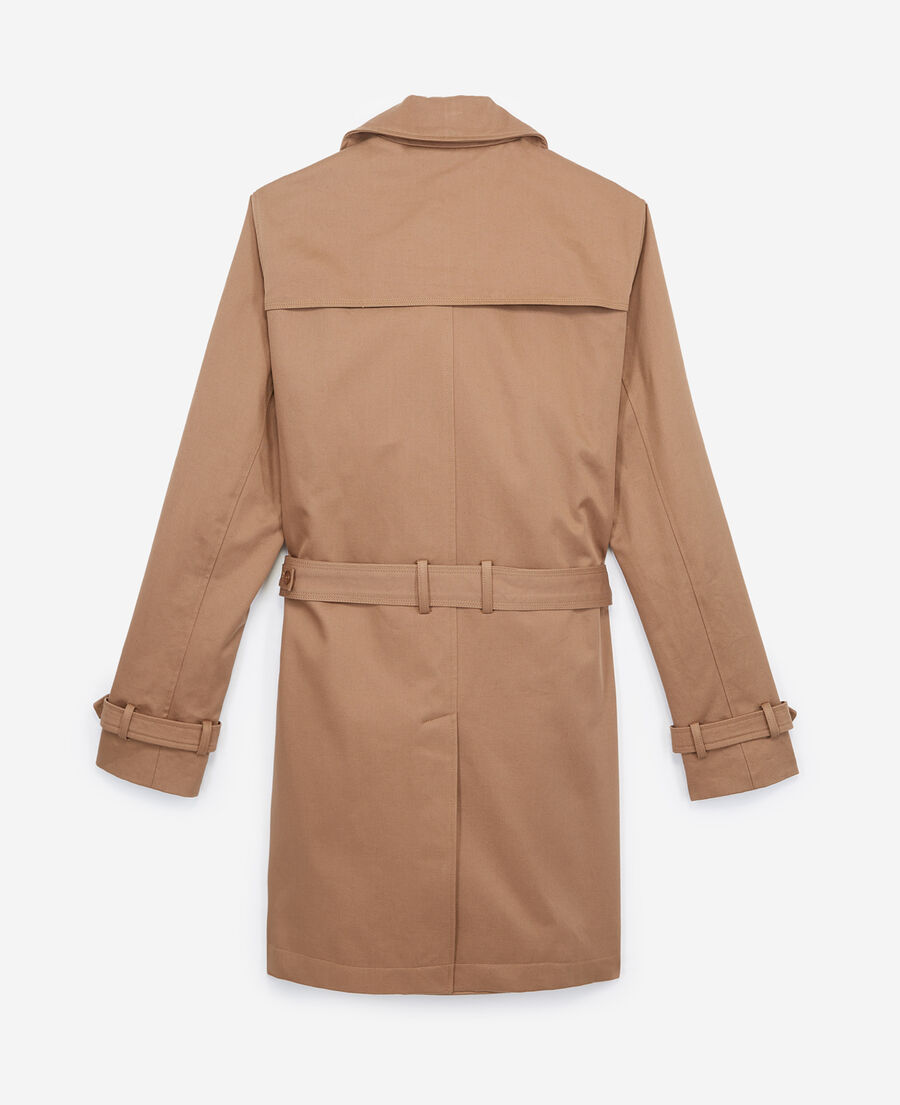 beige belted double-breasted trench coat
