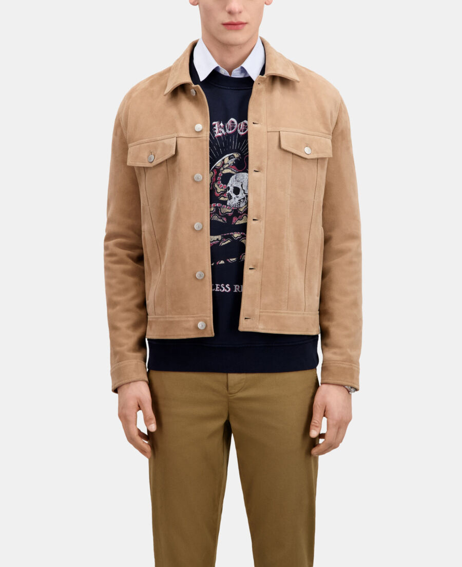 The Kooples HOMME BEIGE blouson en cuir suède beige
