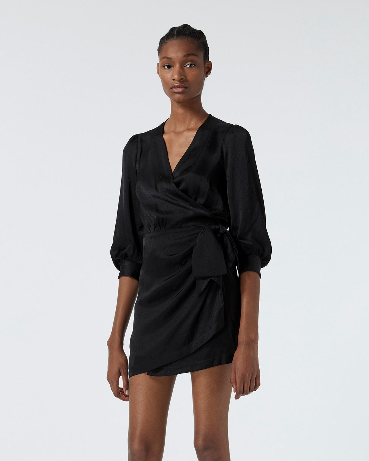 The Kooples WOMEN BLACK printed jacquard black wrap dress
