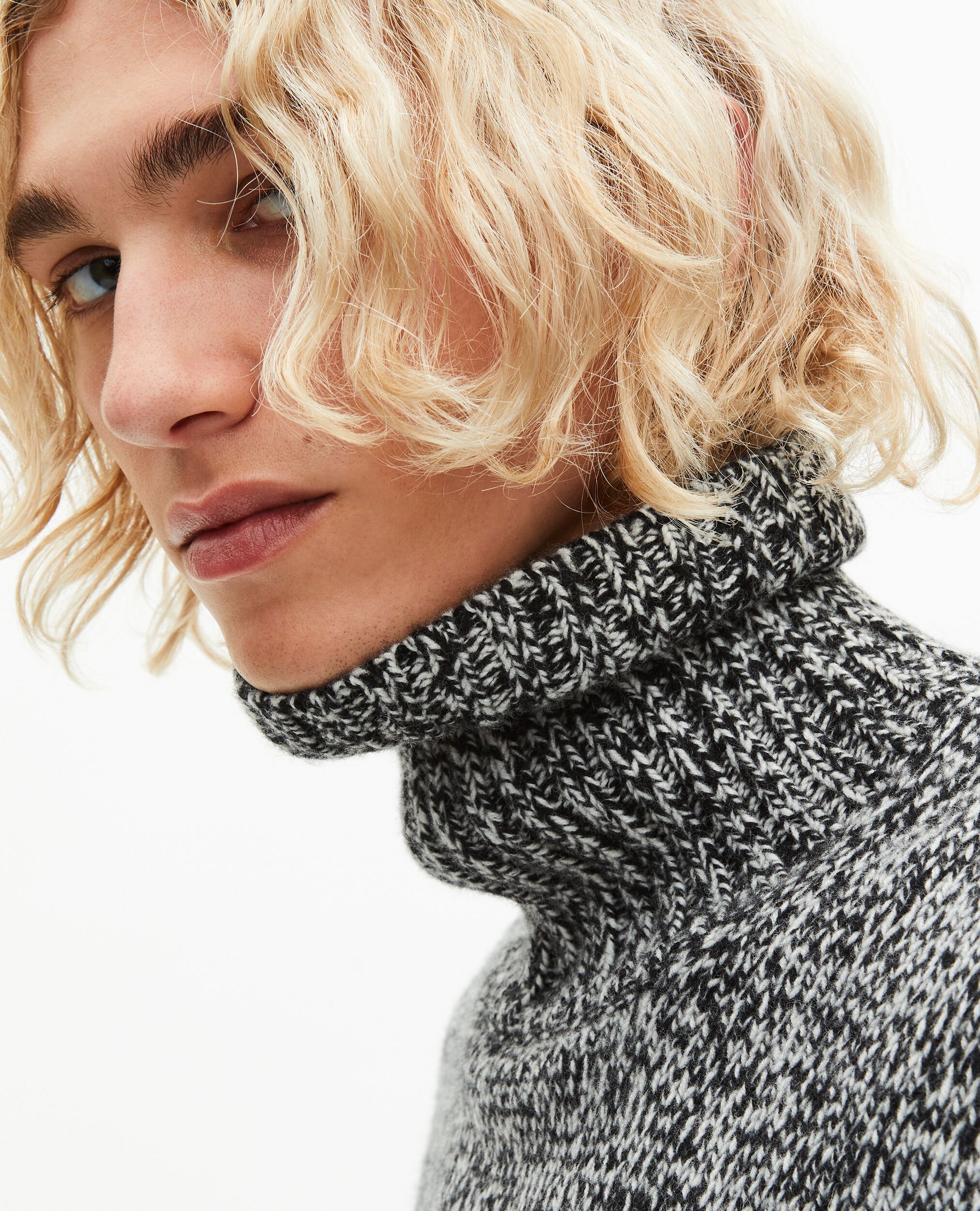 Mouliné-Rollkragenpullover in Schwarz und Weiß, BLACK WHITE, hi-res image number null