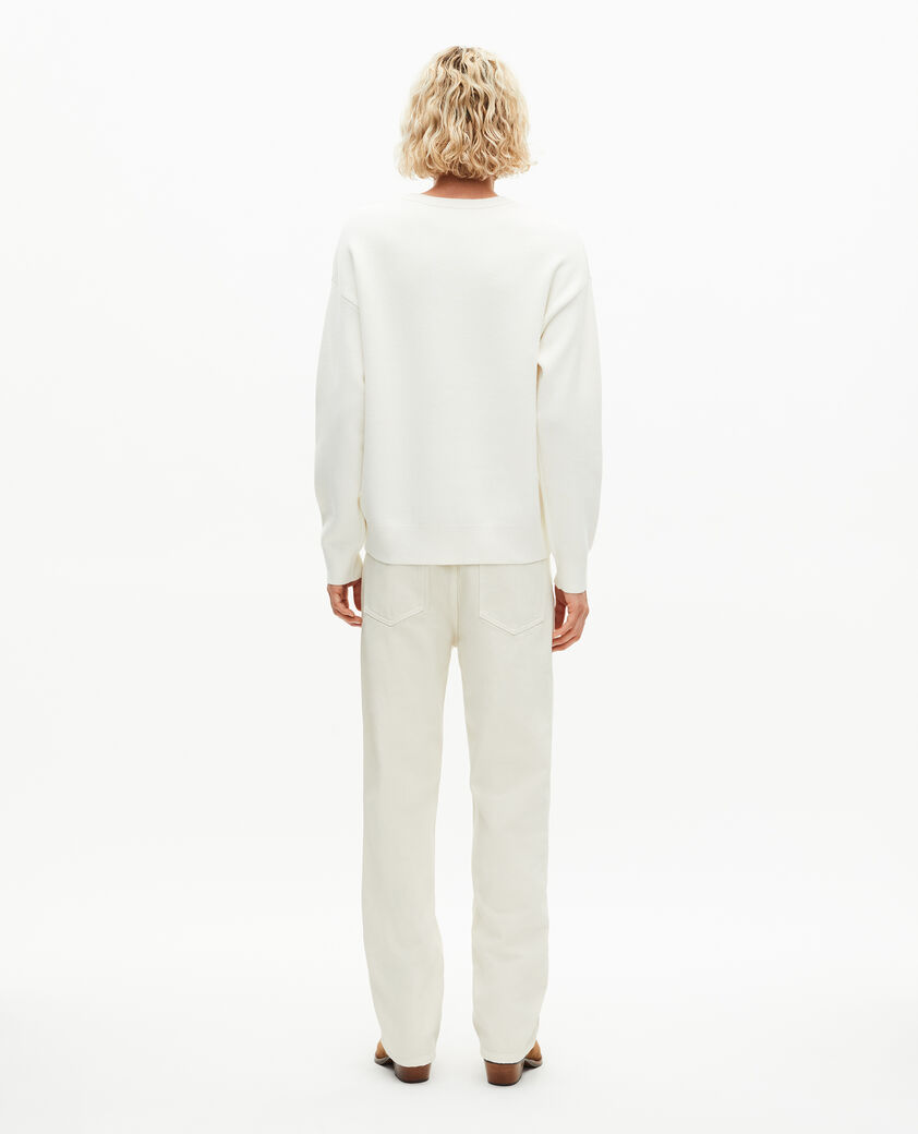 The Kooples HOMME ECRU pull col rond en laine double face &eacute;cru