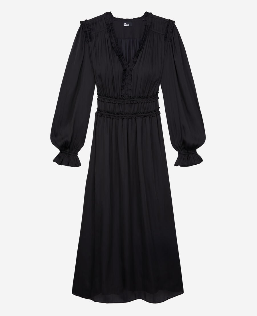 The Kooples WOMEN BLACK long black dress with shirring