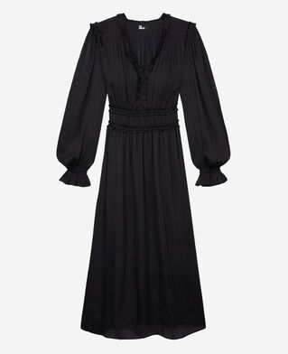 The Kooples WOMEN BLACK long black dress with shirring